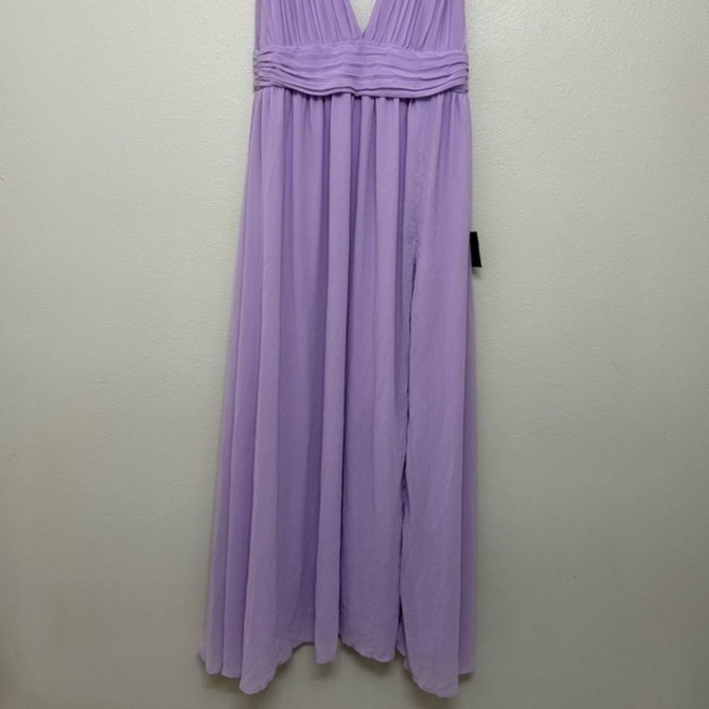NEW Lulus Heavenly Hues Lavender Chiffon Plunge Maxi Dress Sleeveless Slit LARGE - Picture 9 of 13